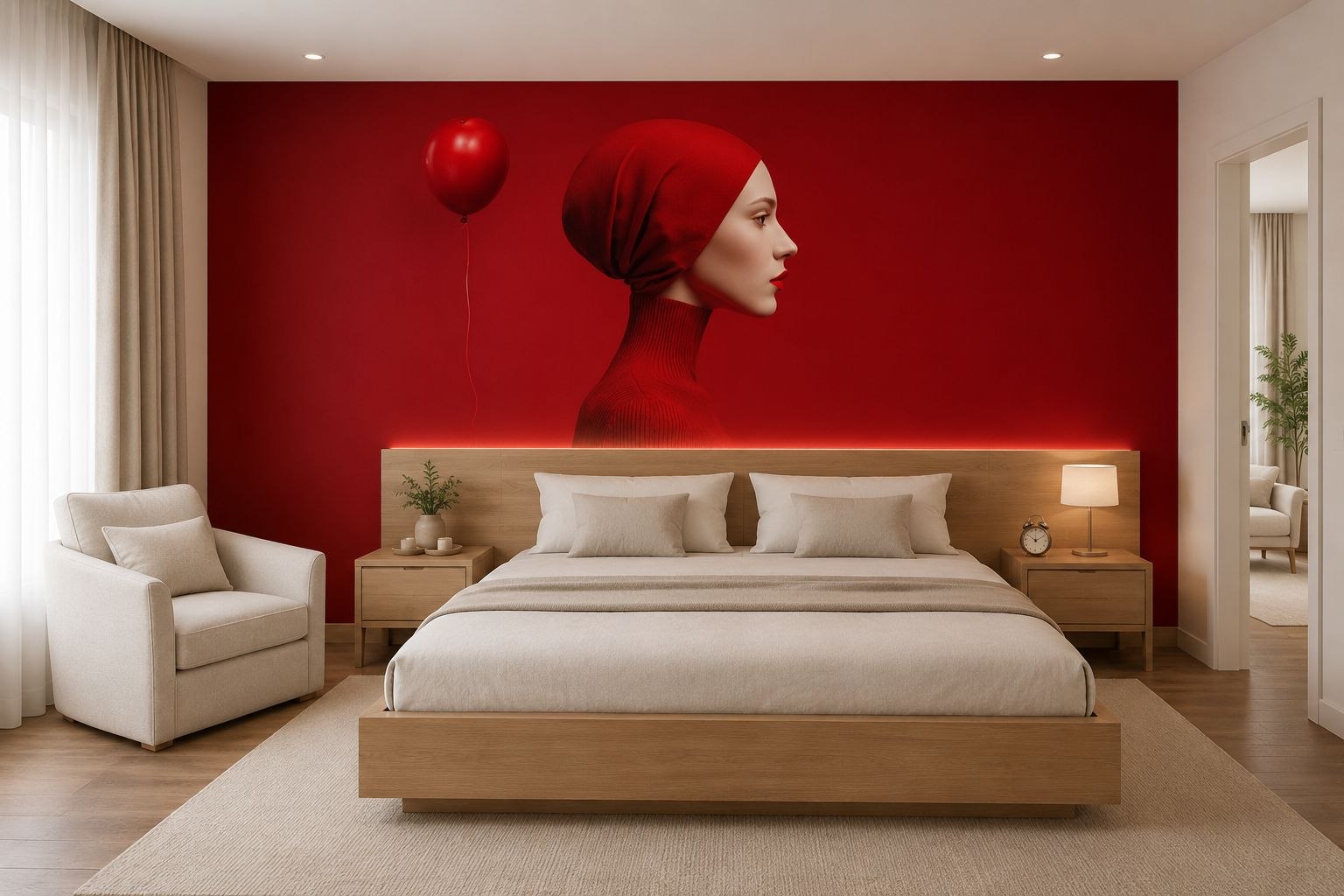 King room in crimson